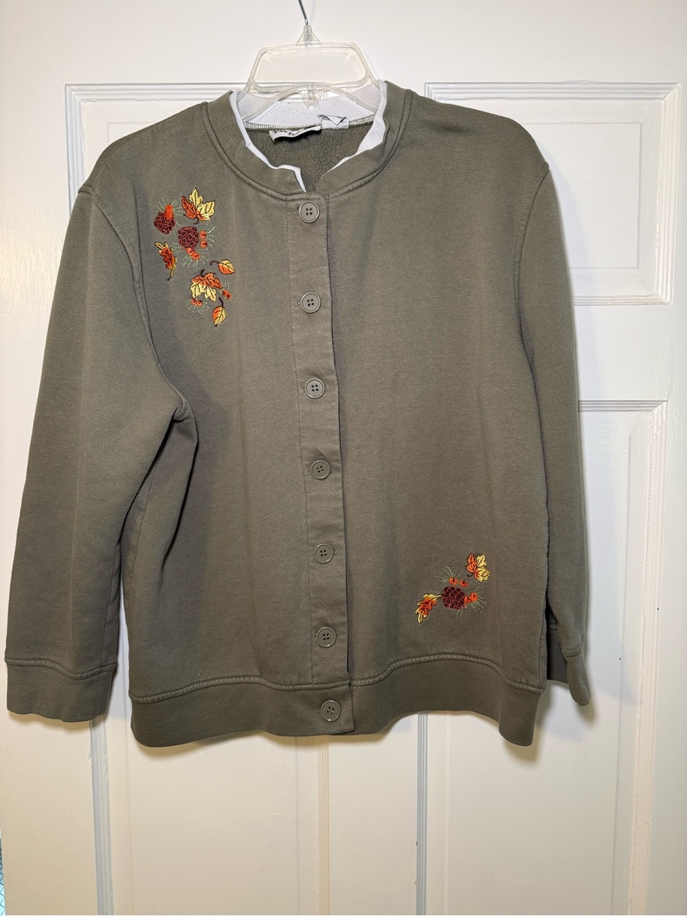 Vintage Speculation Women’s Embroidered Fall Cardigan in Olive Petite Large